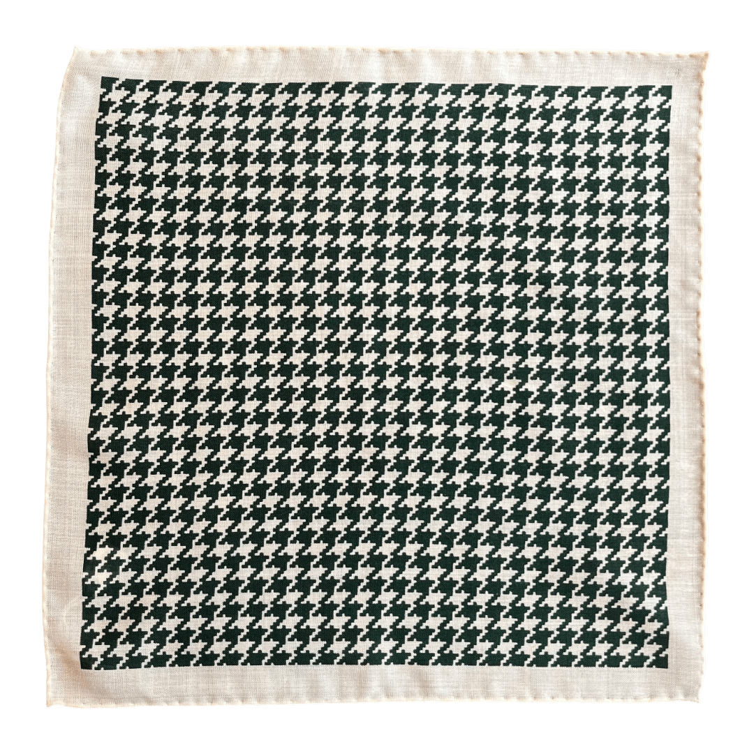 Regent - Wool/Silk Pocket Square - Cream with Green Houndstooth - Regent Tailoring Salisbury