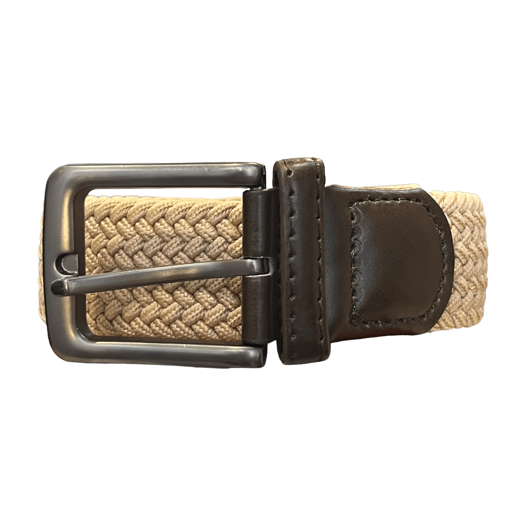 Regent - Woven Elastic belt - Dark Leather - Beige - Regent Tailoring Salisbury