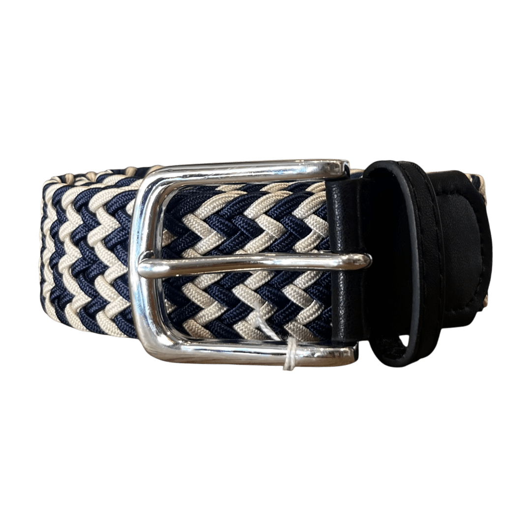 Regent - Woven Elastic Belt - Navy and Cream - Regent Tailoring Salisbury