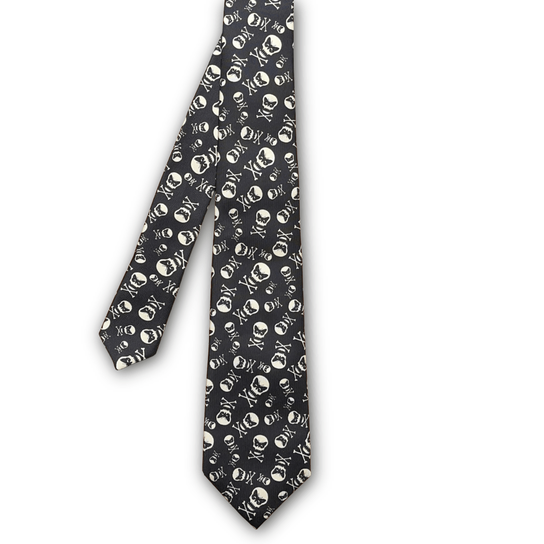 Regent - Woven Silk Tie - Black with Printed Regent Motif - Regent Tailoring Salisbury