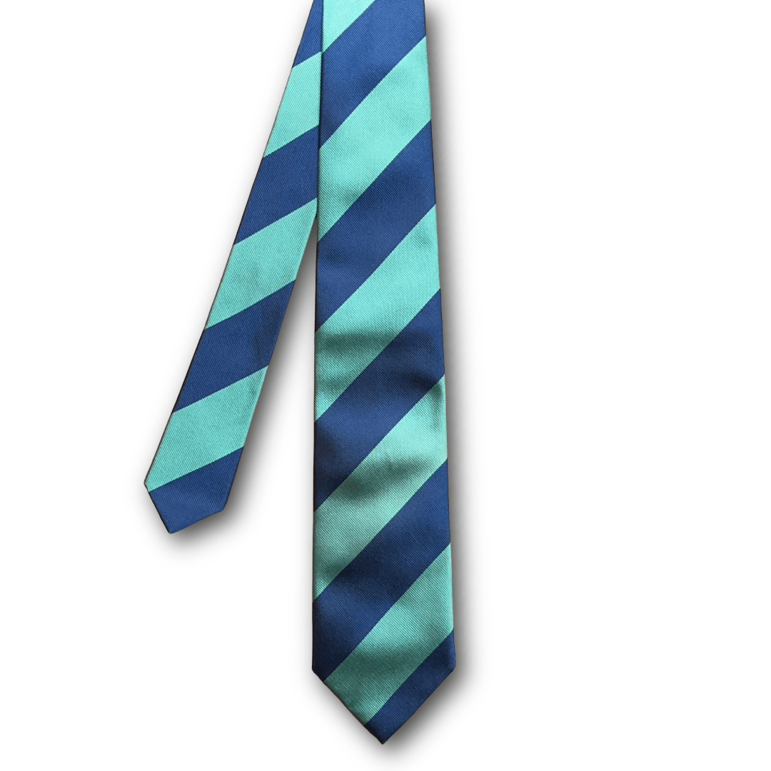 Regent - Woven Silk Tie - Navy Blue and Mint Green Stripes - Regent TailoringRegent