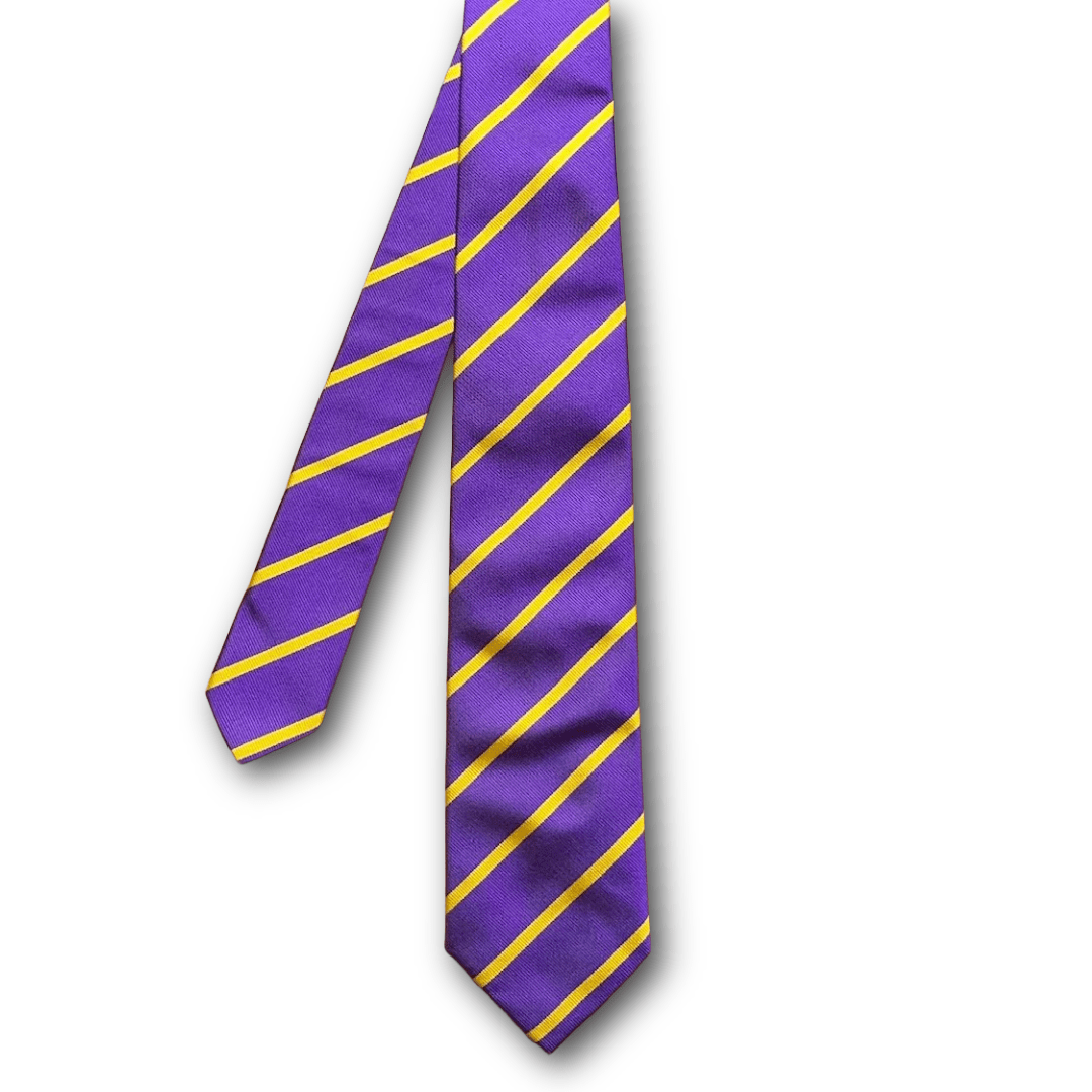Regent - Woven Silk Tie - Purple with Yellow Stripe - Regent TailoringRegent