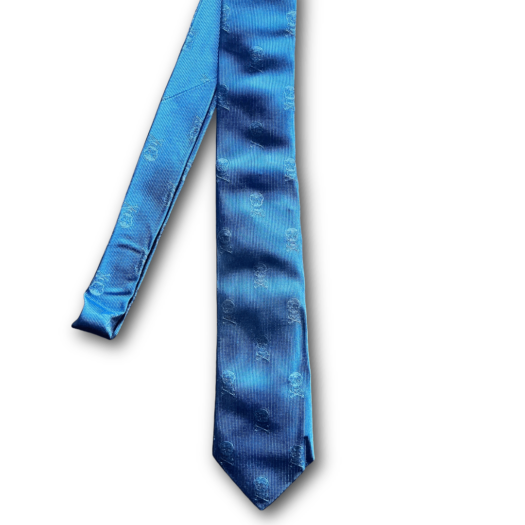 Regent - Woven Silk Tie - Sky Blue Skull & Crossbones - Regent Tailoring Salisbury