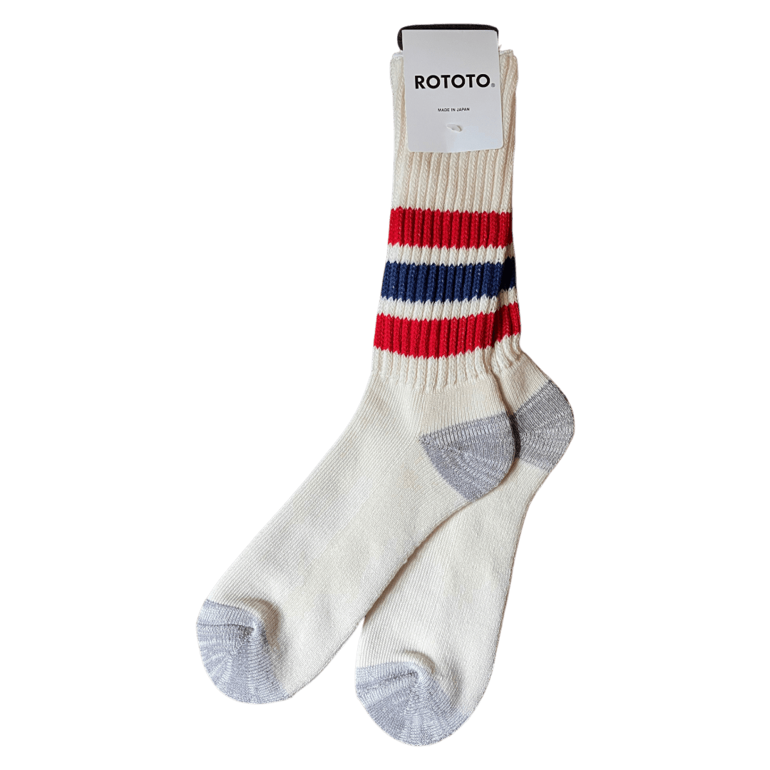 RoToTo - Coarse Ribbed Old-School Crew Socks – Red & Navy - Regent Tailoring Salisbury