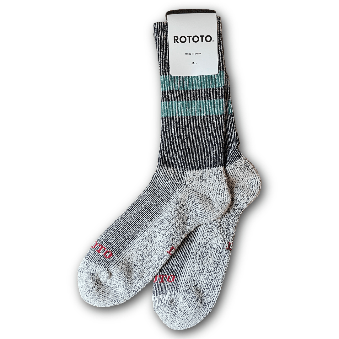 ROTOTO -Pile Stripe Marl Socks - Navy & Sea Green - Regent TailoringRoToTo