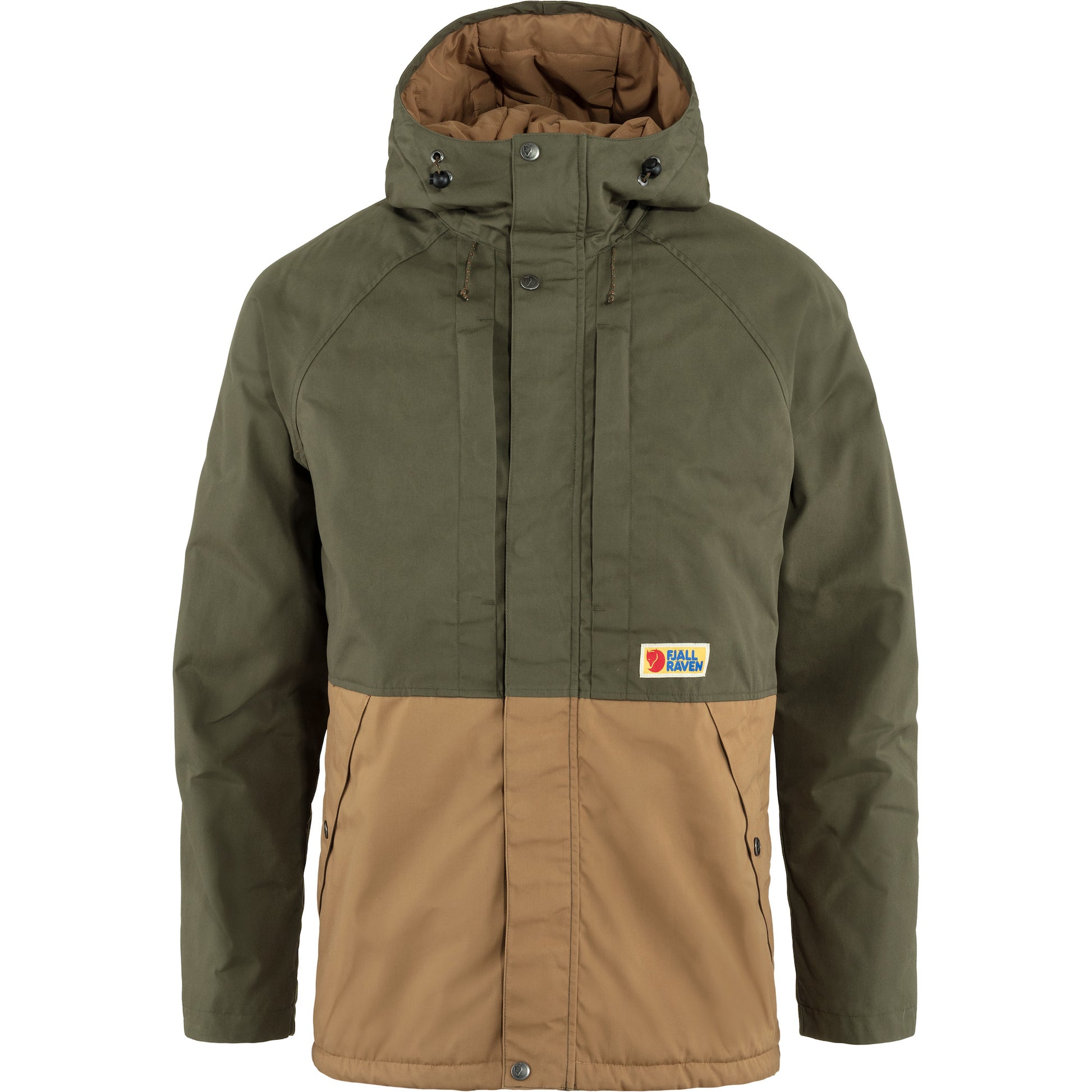 Vardag Lite padded Jacket, colour block coat with complimentary brown and green