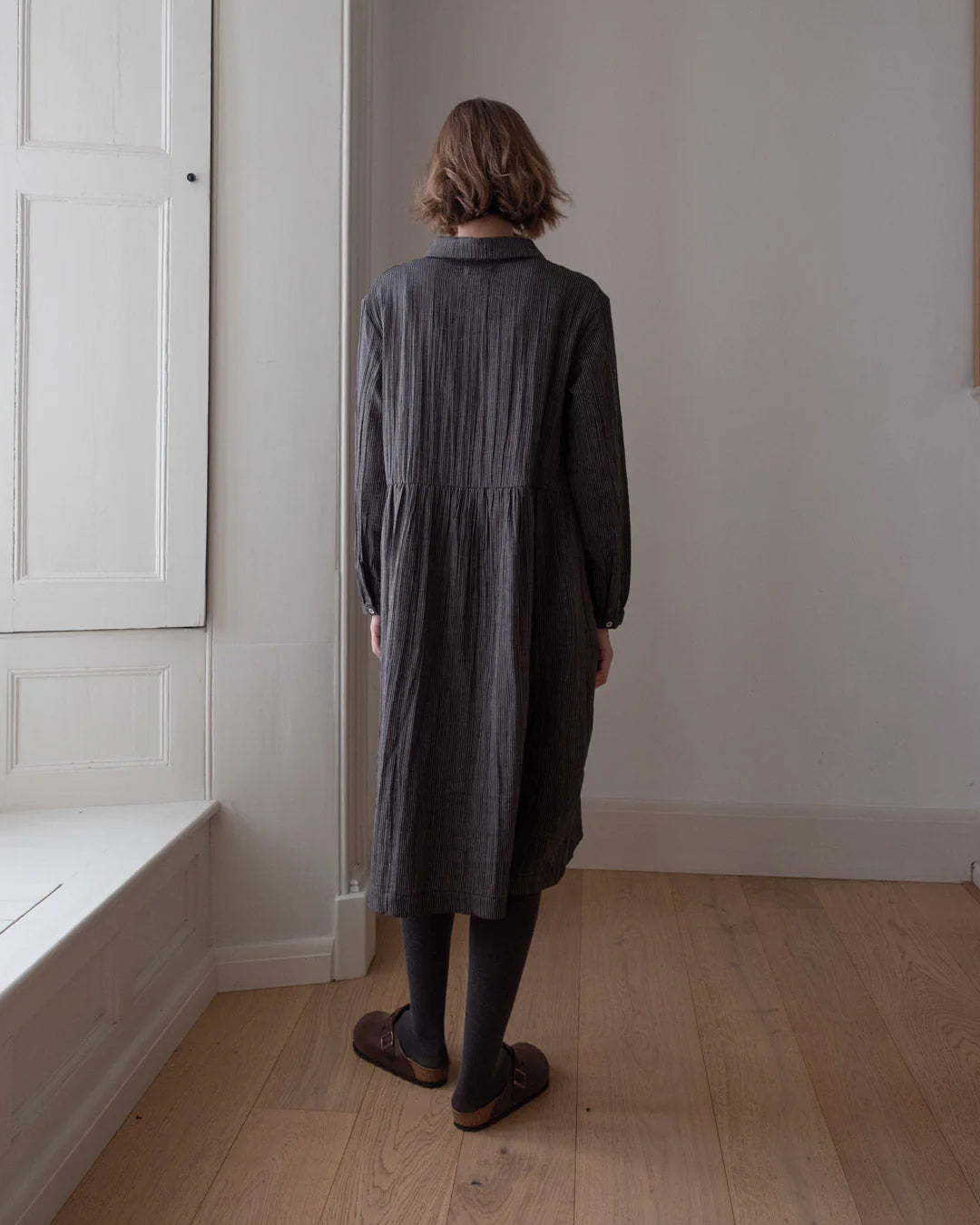 Bibico - Bea Shirt Dress - Double Gauze Stripe - Grey