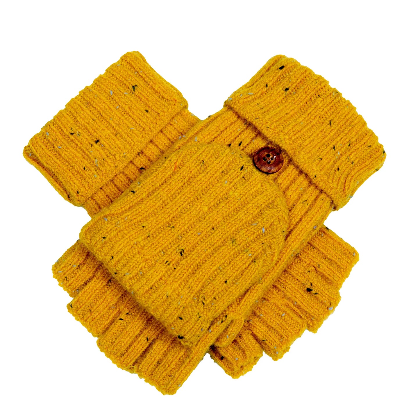 DENTS - Ribbed Knit Fingerless Gloves - Ochre