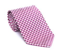 Regent - Woven Silk Tie - Pink and White Mini-Check