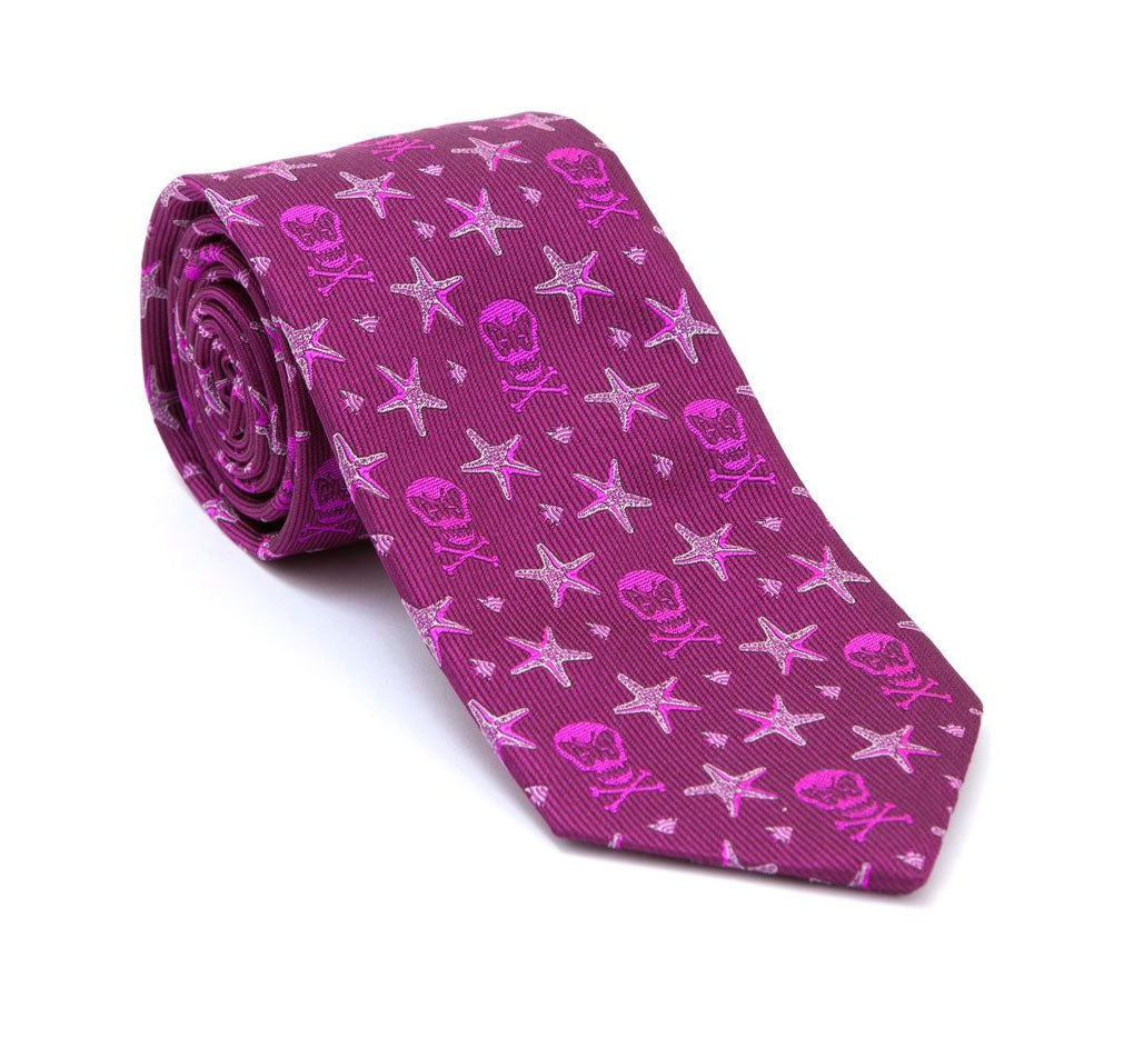 Regent - Woven Silk Tie - Raspberry - Skull and Fish - Regent Tailoring