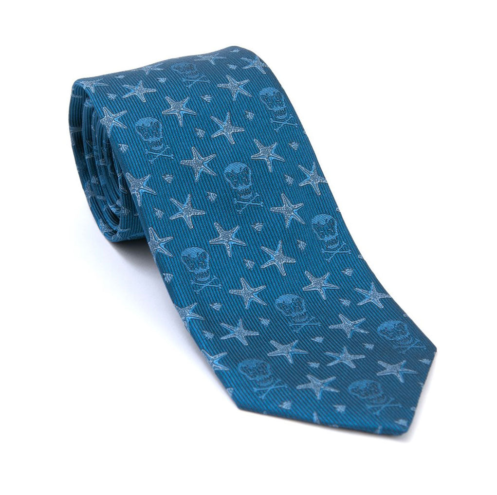 Regent - Woven Silk Tie - Blue - Skull and Fish - Regent Tailoring