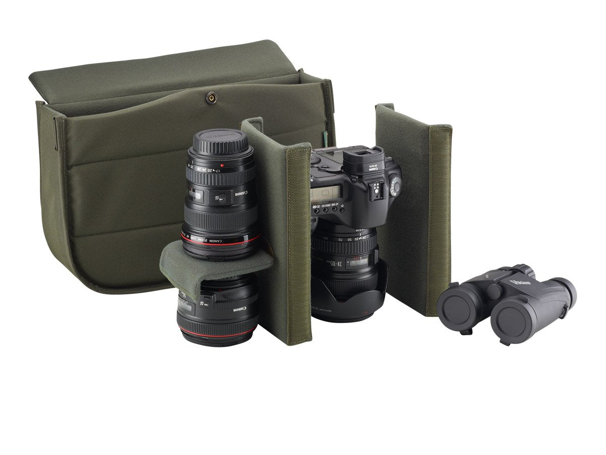 Travel, luggage and camera bag with removable padded insert for camera storage from Great British travelware experts Billingham, featuring waterproof composition, real grain leather, brass fittings and 5-year guarantee.