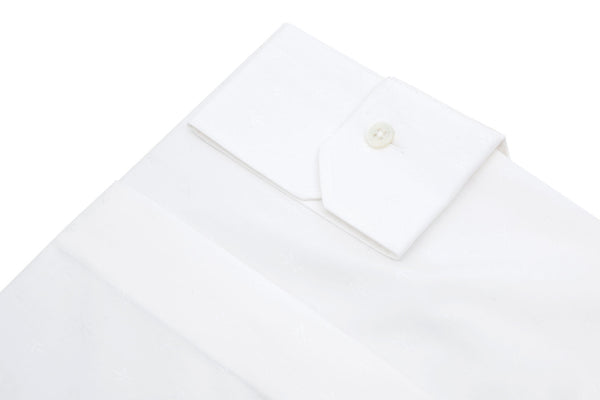 Regent - 100% White Cotton Shirt - White Fleur de Lis - King Collar