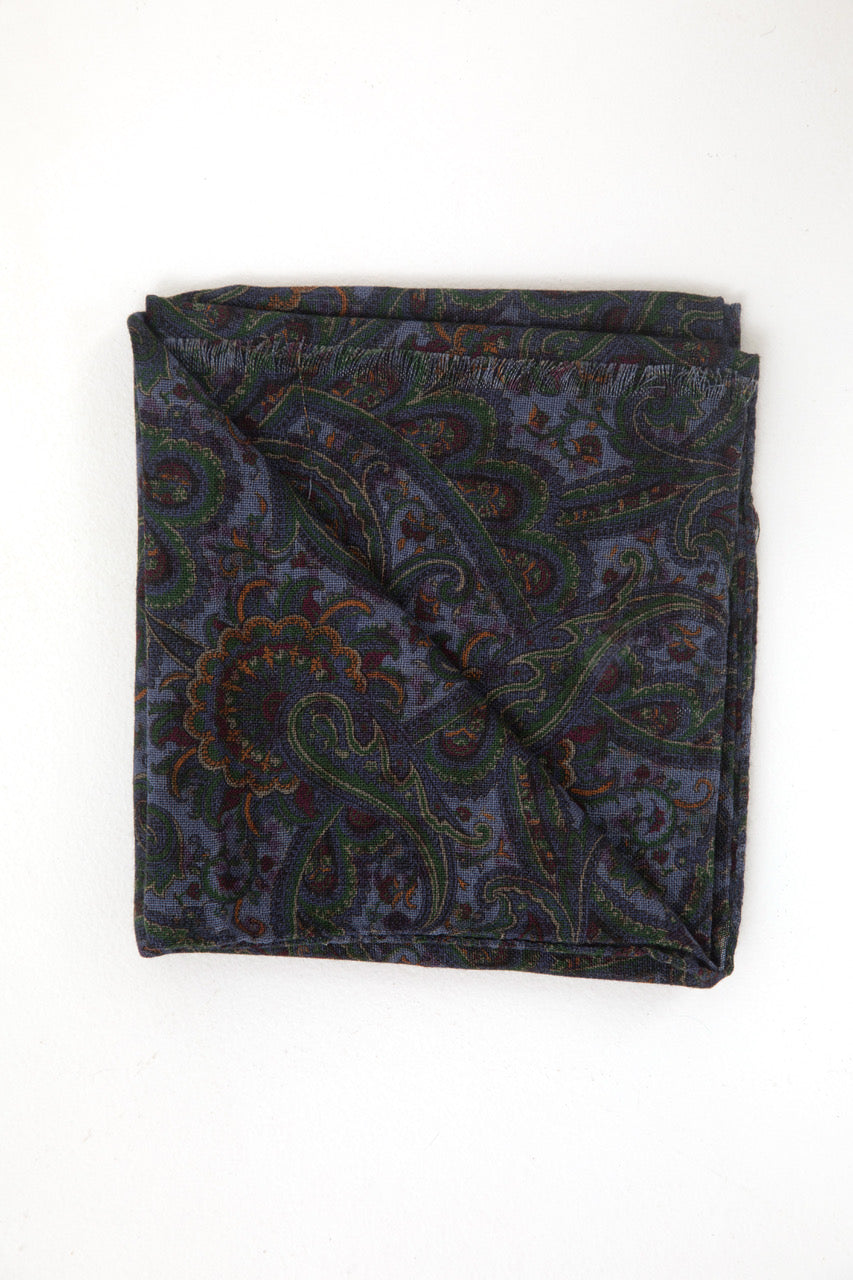 Regent - Scarf - Merino Wool - Blue & Green Paisley Double-Sided Pattern