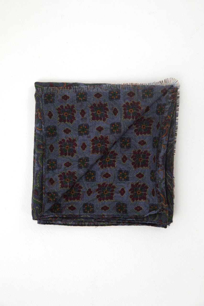 Regent - Scarf - Merino Wool - Blue & Green Paisley Double-Sided Pattern