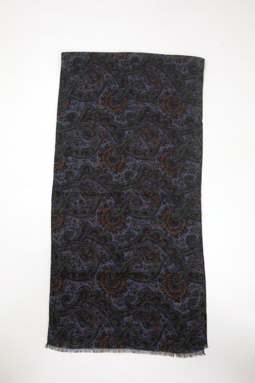 Regent - Scarf - Merino Wool - Blue & Green Paisley Double-Sided Pattern