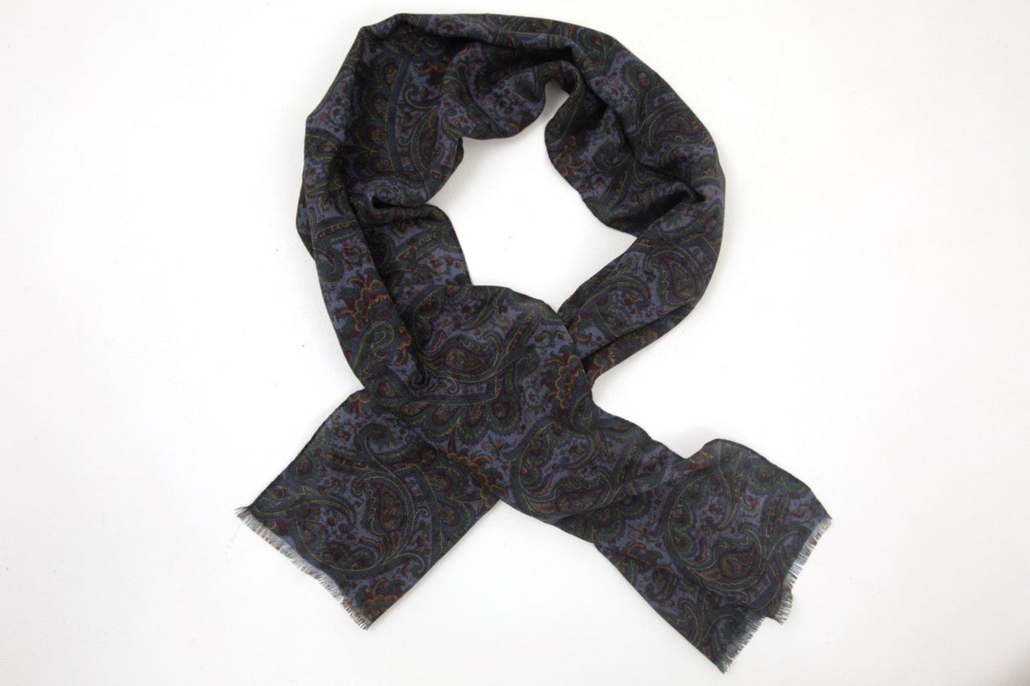 Regent - Scarf - Merino Wool - Blue & Green Paisley Double-Sided Pattern