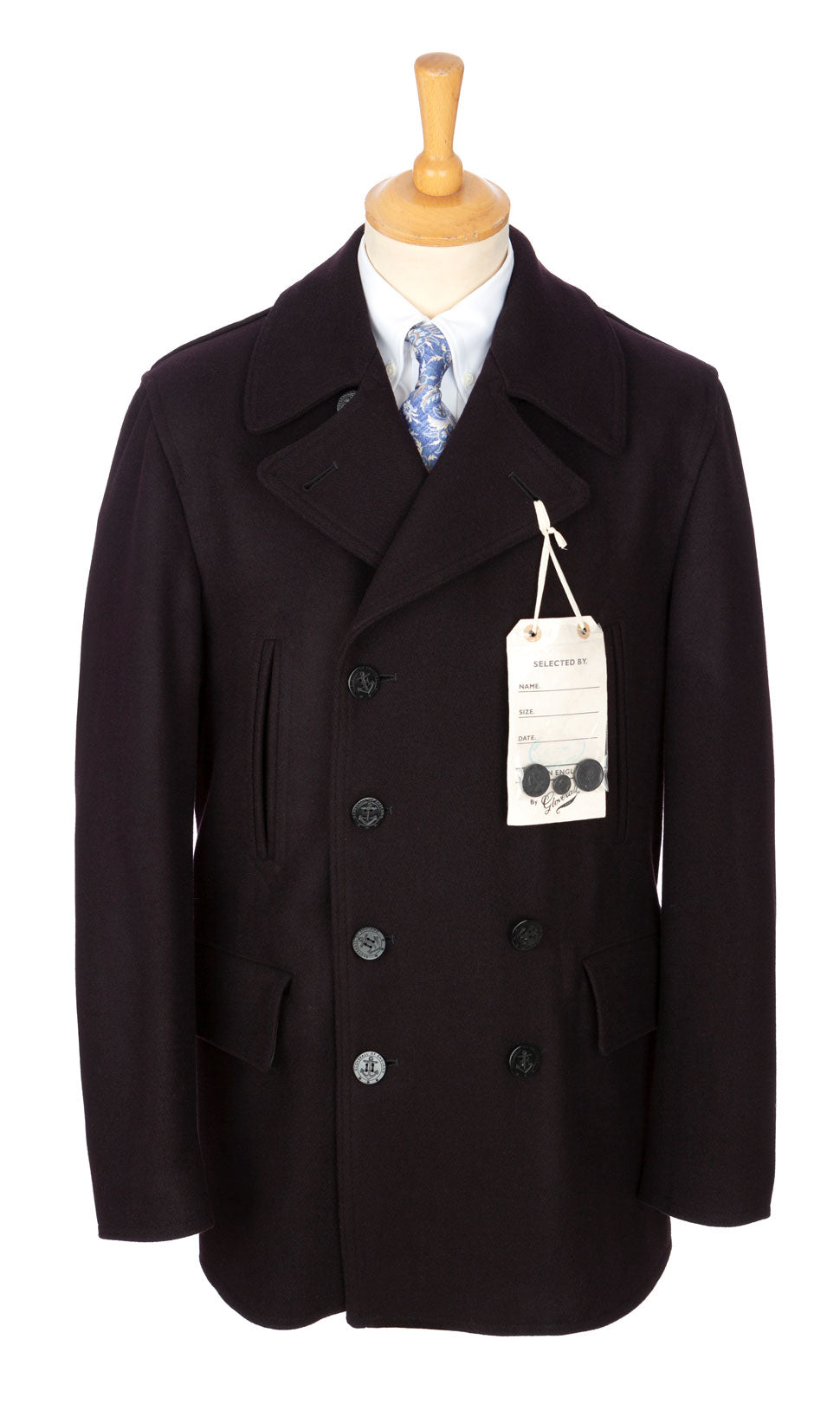 Navy English Melton wool Churchill/Reefer-style peacoat overcoat by Gloverall, English-made masters of tradition and style. 