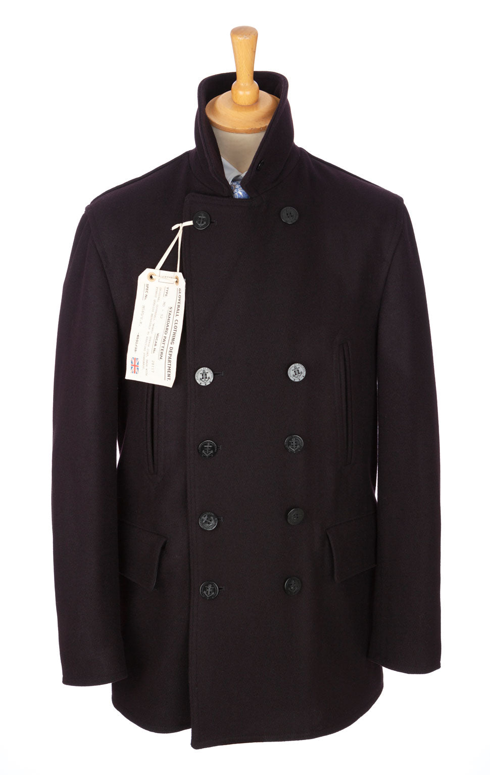 Navy English Melton wool Churchill/Reefer-style peacoat overcoat by Gloverall, English-made masters of tradition and style. 