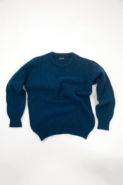 Regent - Pure Geelong Wool Aran Jumper - Paradise Blue