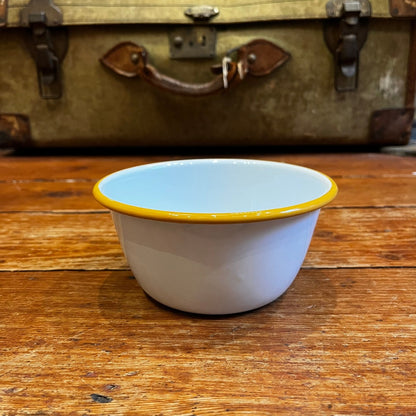 Enamel bowl with yellow trim