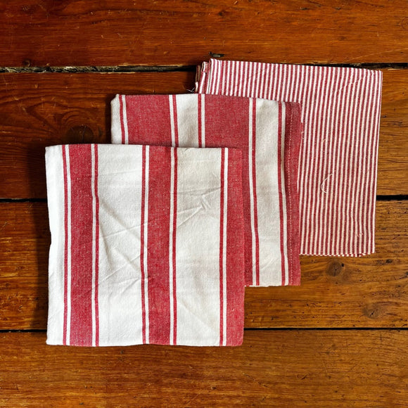 3 red striped tea towels