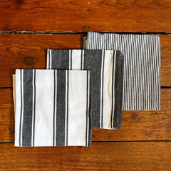 Regent Homeware - Cotton Tea Towels - Pack of 3 assorted Stripes - Black