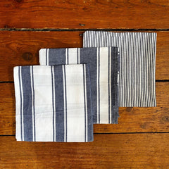 Regent Homeware - Cotton Tea Towels - Pack of 3 assorted Stripes - Blue