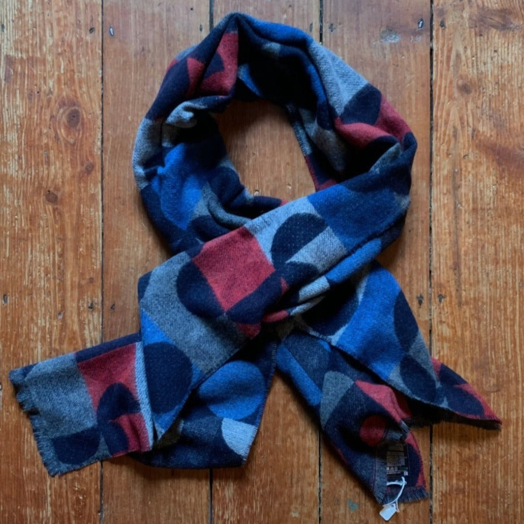 Regent - Scarf - Italian Wool - Red & Navy Geometric