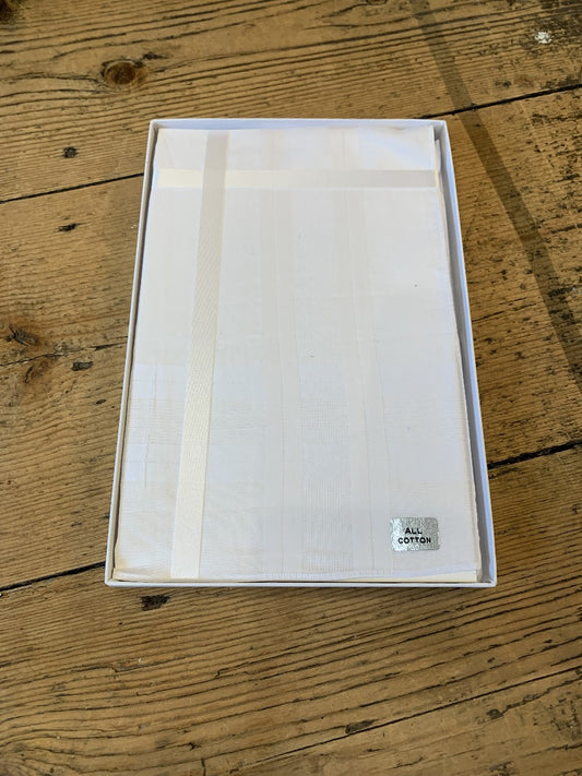 A box of six immaculate crisp white cotton pocket squares without trace of branding for the perfect suit accompaniment.