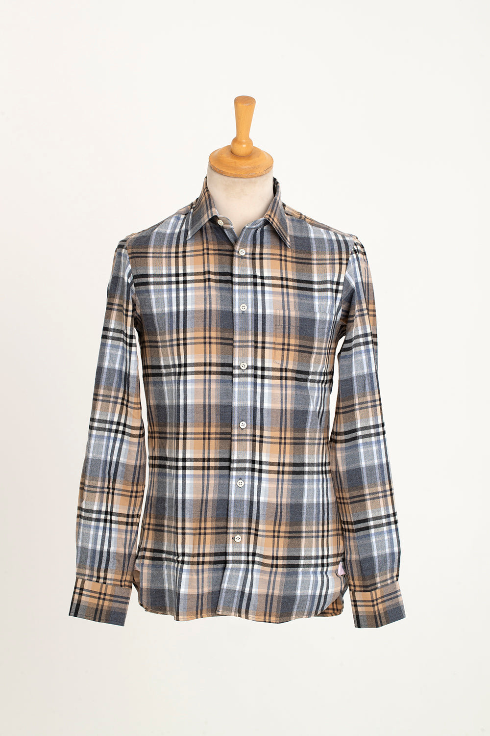 Regent - Flannel Shirt - Grey and Fawn with Black Overcheck