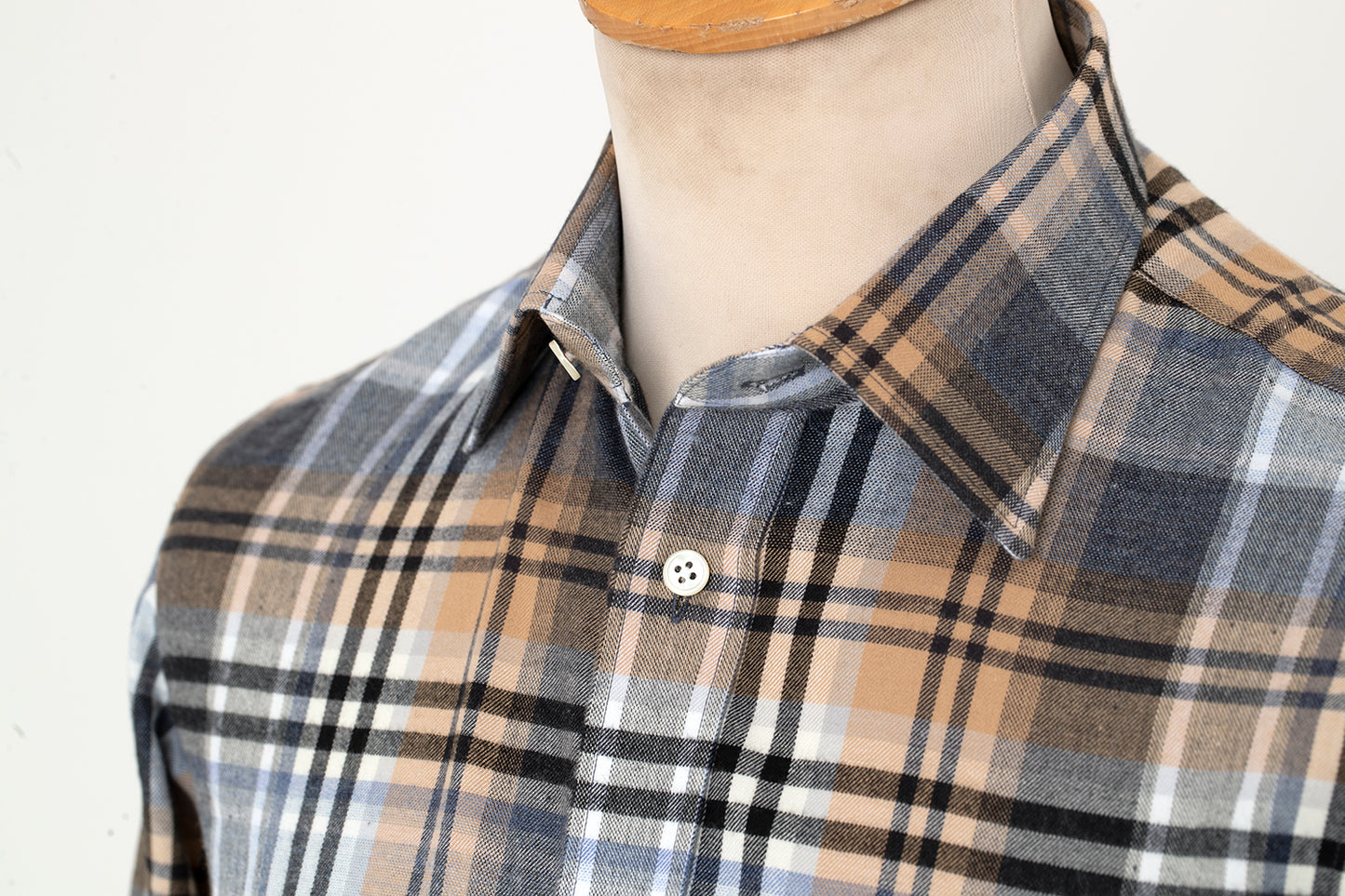 Regent - Brushed Cotton Shirt - Grey and Fawn with Black Overcheck