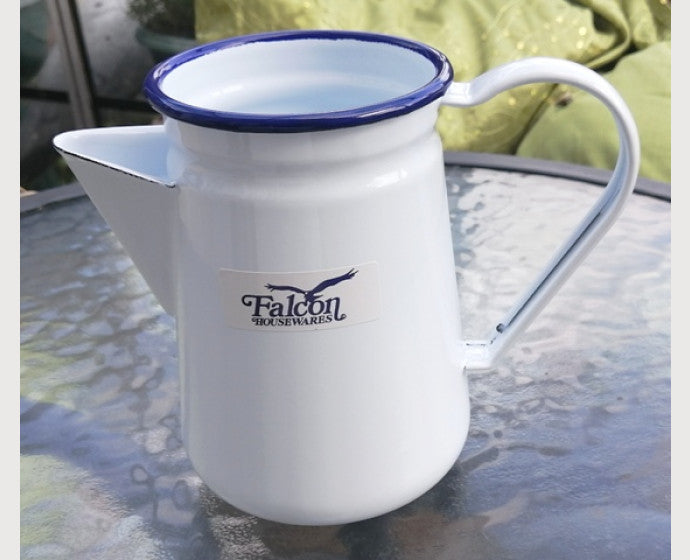 White enamelware jug from original enamelware brand Falcon with long-lasting coating and water-resistant durability.