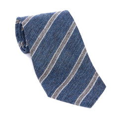 Regent - Woven Silk Tie - Textured Blue and Fine Grey Stripe