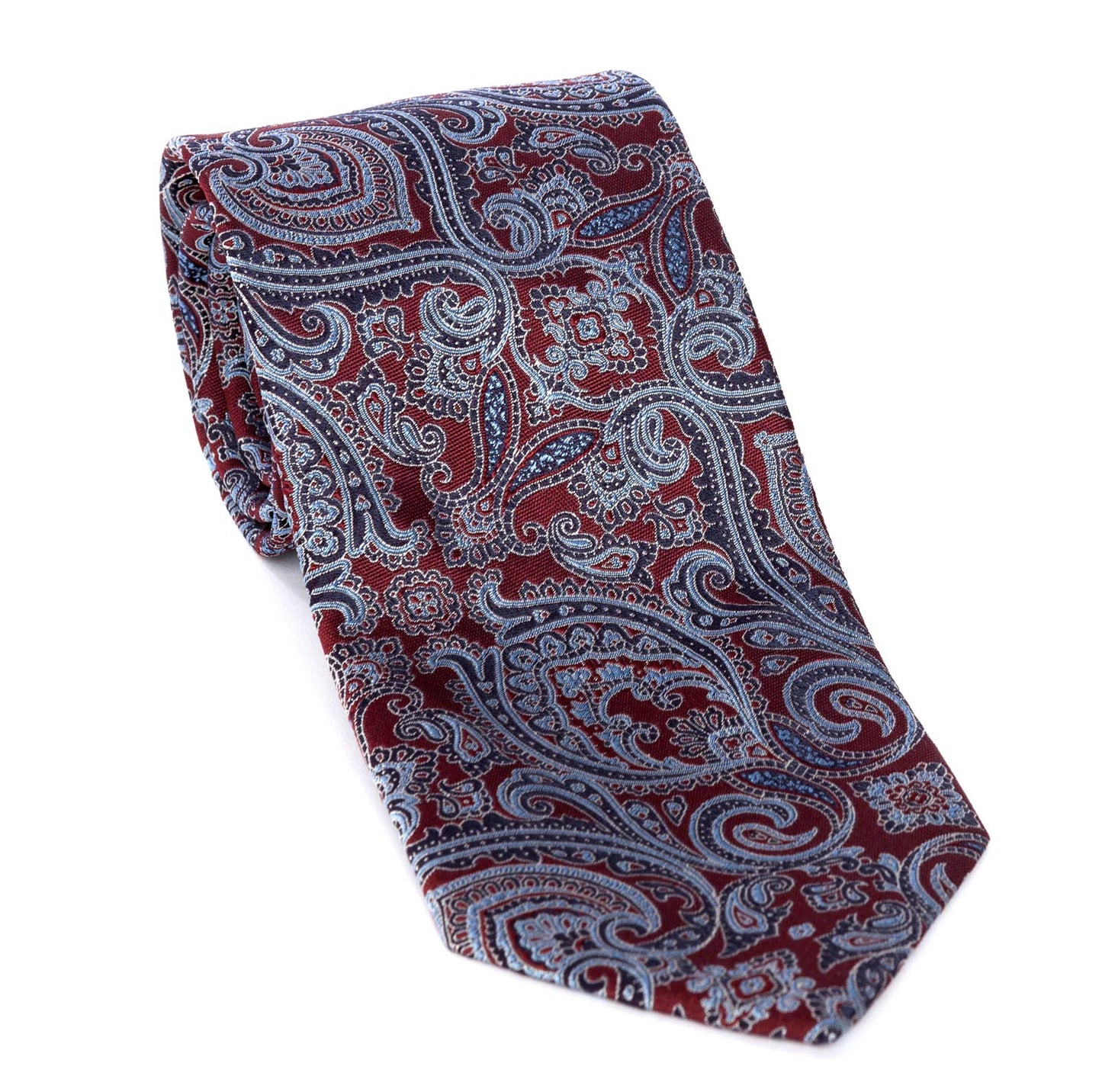 Regent - Woven Silk Tie - Burgundy With Blue Paisley - Regent Tailoring