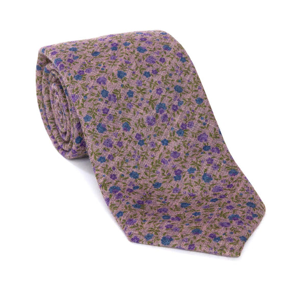 Regent - Woven Silk Tie - Lilac With Floral Design - Regent Tailoring