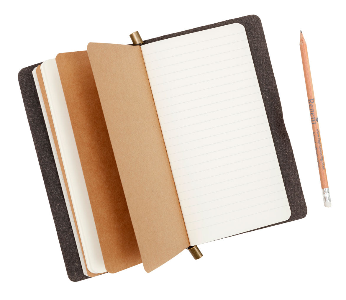 Classic soft luxury leather notebook in camouflage printed leather by Regent with both blank and lined paper