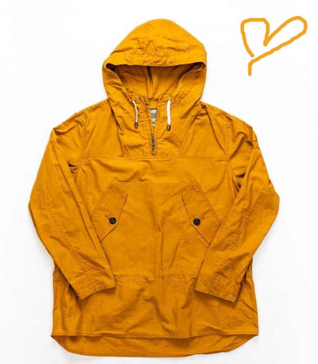 Mustard hooded smock by Yarmouth Oilskins. Wax finish and water repellent
