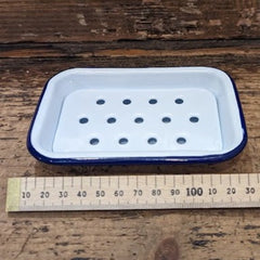 Regent - Enamelware - Soap Dish - White with Blue Edging