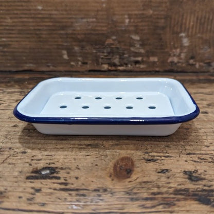 Regent - Enamelware - Soap Dish - White with Blue Edging