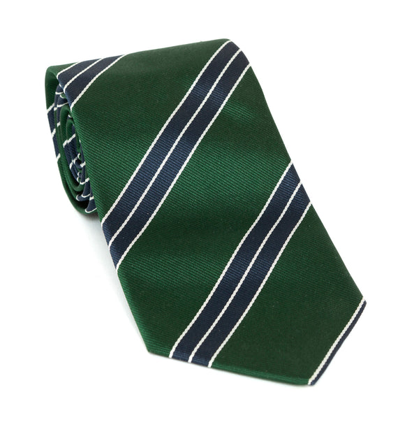 Regent Luxury Silk Tie - Racing Green with Navy White-Edge Stripe - Regent Tailoring