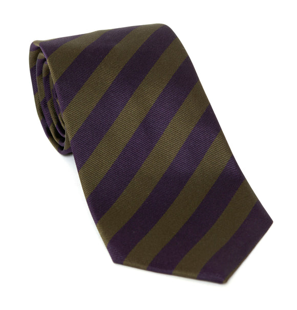 Regent Luxury Silk Tie - Purple and Deep Olive Stripes - Regent Tailoring