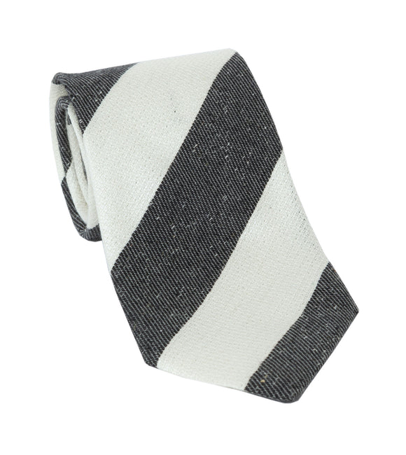 Regent Luxury Silk & Cotton Tie - White & Grey Stripe - Regent Tailoring