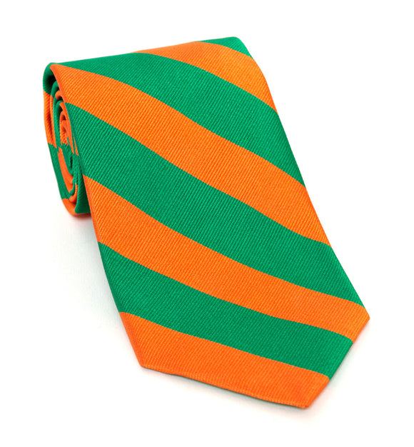 Regent Luxury Silk Tie - Orange & Green Stripes - Regent Tailoring