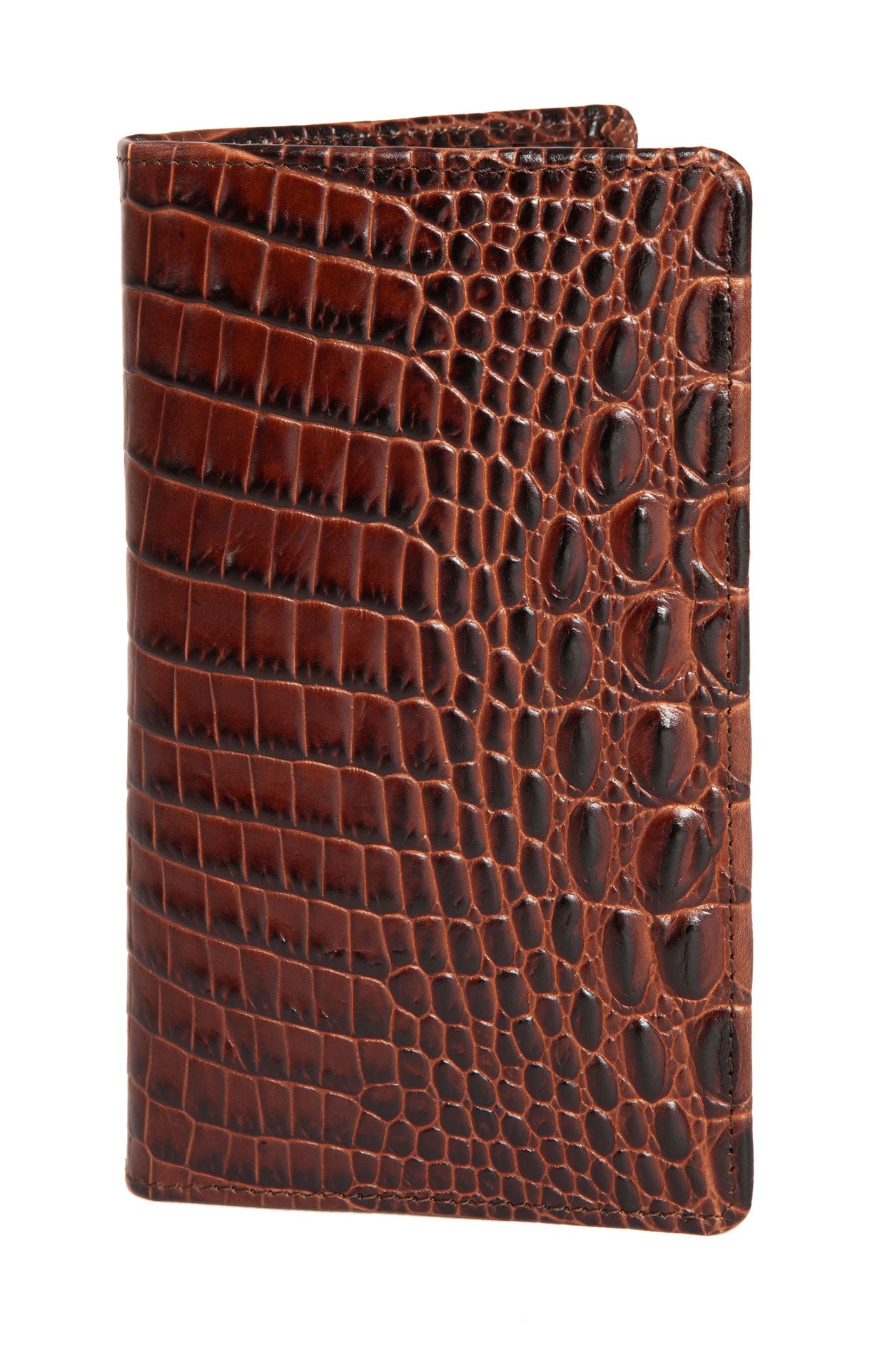 Brown mock/fake snake/crocodile-skin effect pressed tall leather ‘hipster’ attaché wallet made and designed in England exclusively for Regent.