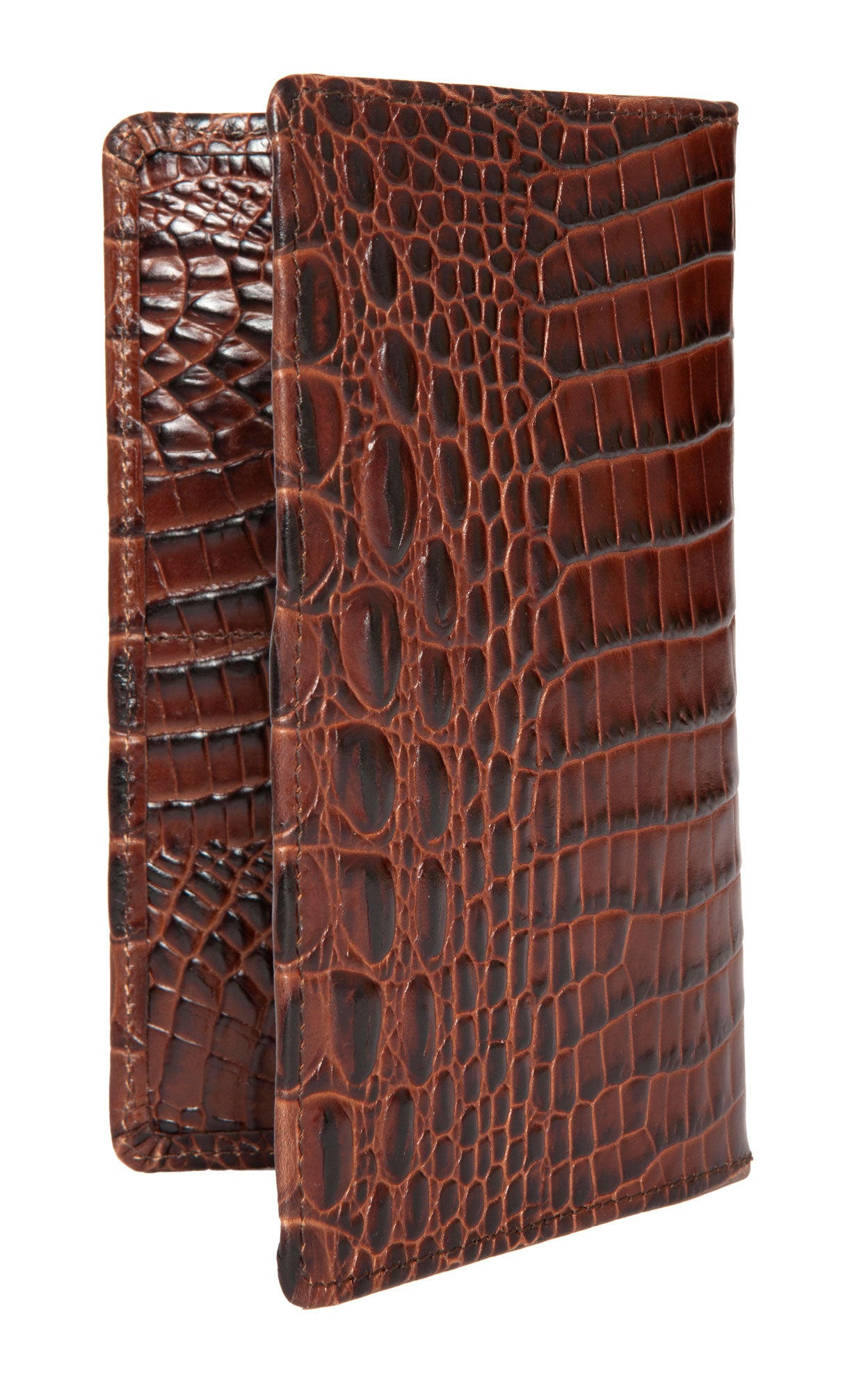 Brown mock/fake snake/crocodile-skin effect pressed tall leather ‘hipster’ attaché wallet made and designed in England exclusively for Regent.