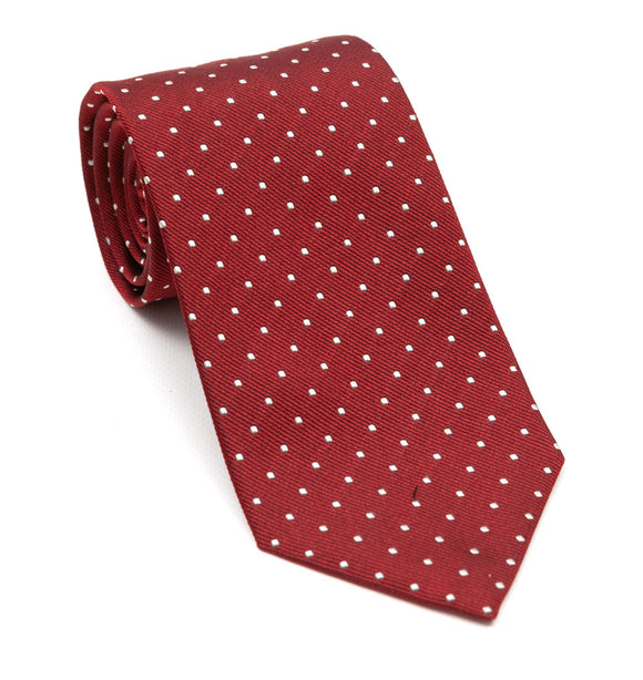 Luxury silk red tie with white spots designed and handmade exclusively for Regent