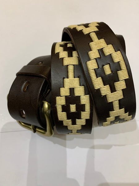 Regent - Polo Belt - Embroidered - Leather - Beige Diamond Aztec