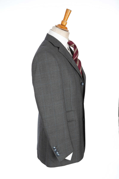 Regent - 'Godfather'- Three Button Suit - Grey w/ Sky-Blue Overcheck