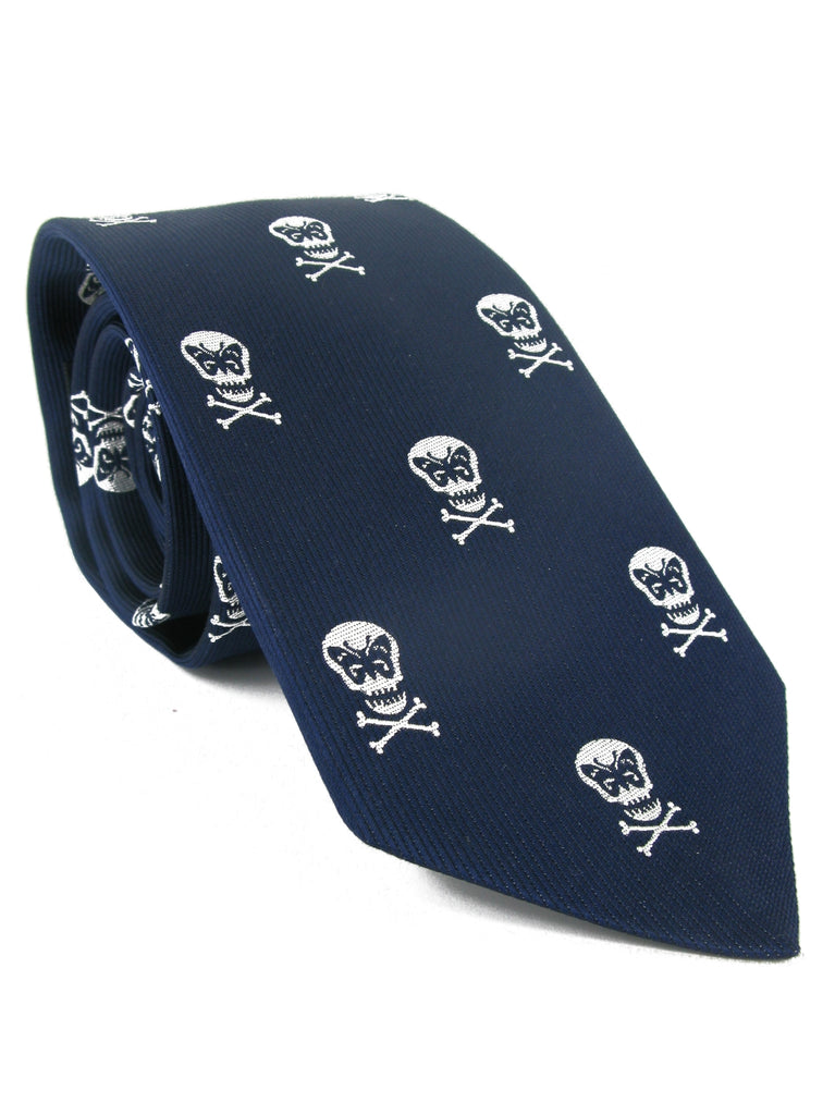 Regent - Woven Silk Tie - Navy Skull & Crossbones - Regent Tailoring